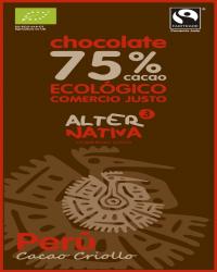 CHOCOLATE 75% CACAO PERU BIO 80 GRS
